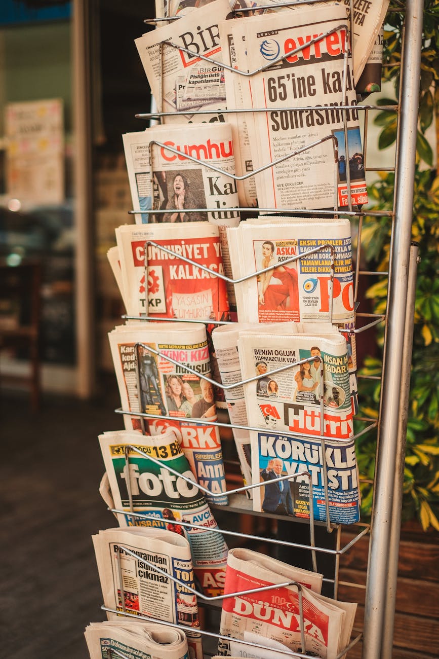 newspapers on a stand